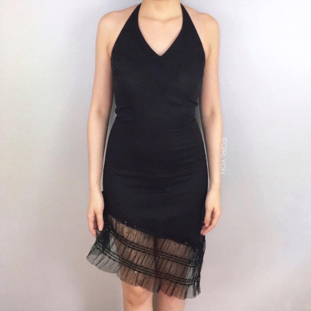 H&M Sexy Black Asymmetrical Sequin Halter Dress XS - Picture 3 of 8